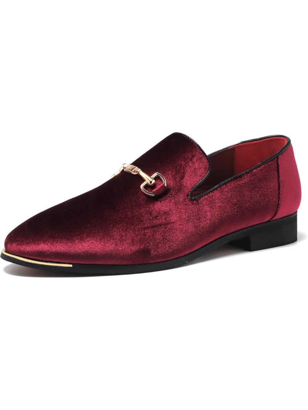 Men Burgundy Velvet Penny Loafer Metal Buckle Slip On Luxury Suede Formal Shoes